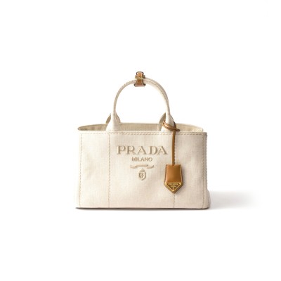 PRADA JARDINIÈRE LARGE LINEN BLEND HANDBAG 1BG554 (33*20*18cm)
